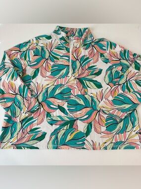 TALBOTS - WOMENS - HAWAIIAN TROPICAL HALF ZIP SWEATER